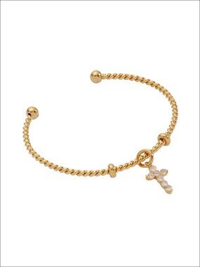 Nickel-Free Cuff Bracelet with Opal Cross Charm - Trendy Women's Bracelet